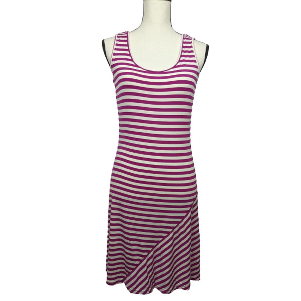 CK  Purple-Pink Stretch Stripe Fit Flare Dress 4